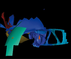 Various simulation results after 20 milli seconds. Results are for a model with and without using CONTACT 46. 