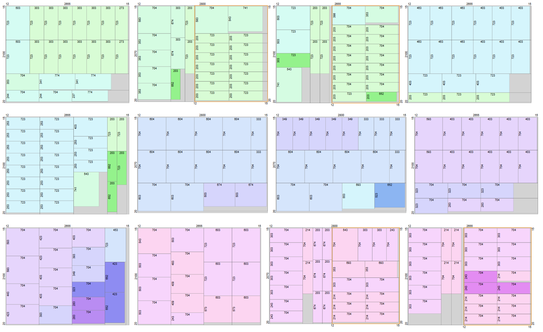 Cutting layout with destacking restrictions